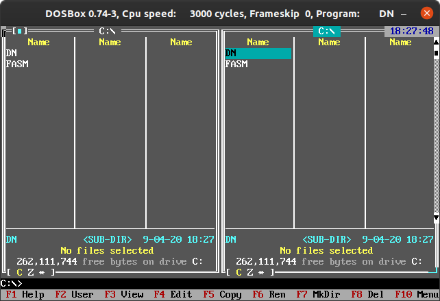 Окно DOSBox с запущенным Dos Navigator